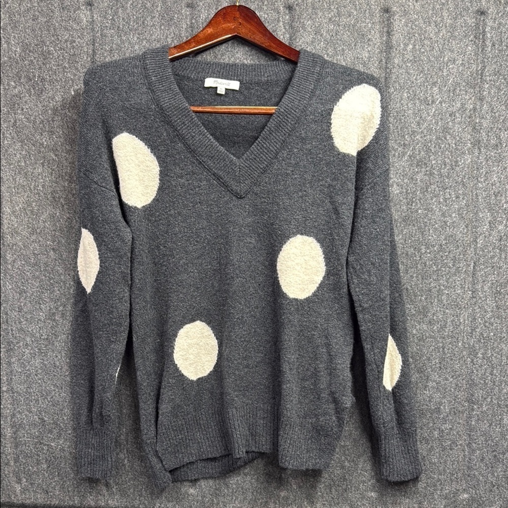 Madewell Gray and Cream V-Neck Sweater